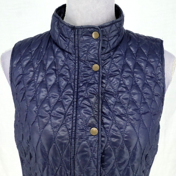Talbots Puffer Vest Petites MP PM Navy Blue Quilted Full Zip Snaps Pockets - Picture 8 of 16